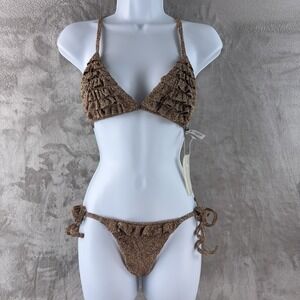 Devon Windsor Carnie Bikini Set Womens Size XS Gold Cara Metallic Swim